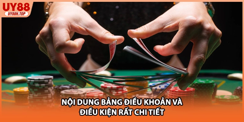 Nội dung bảng điều khoản và điều kiện rất chi tiết